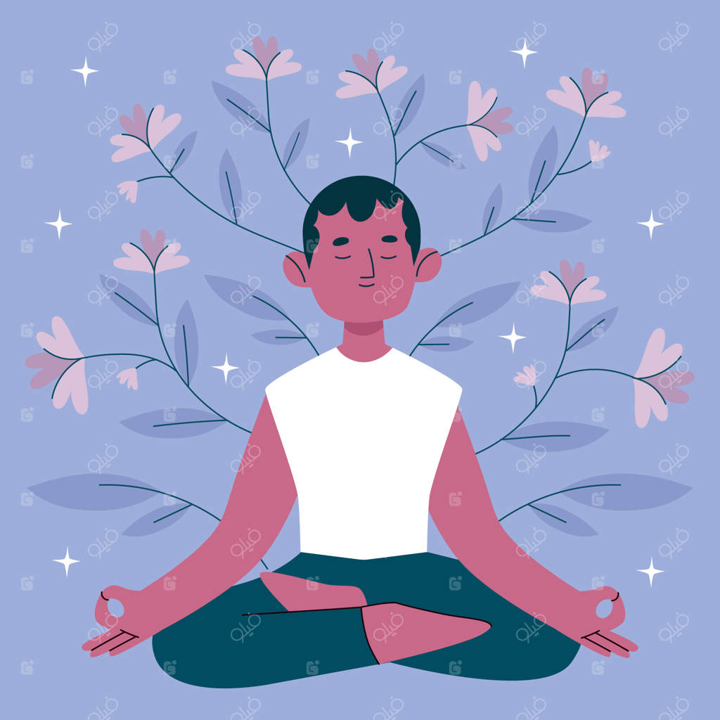 تصویر مردی که در حال یوگا بین گیاهان است