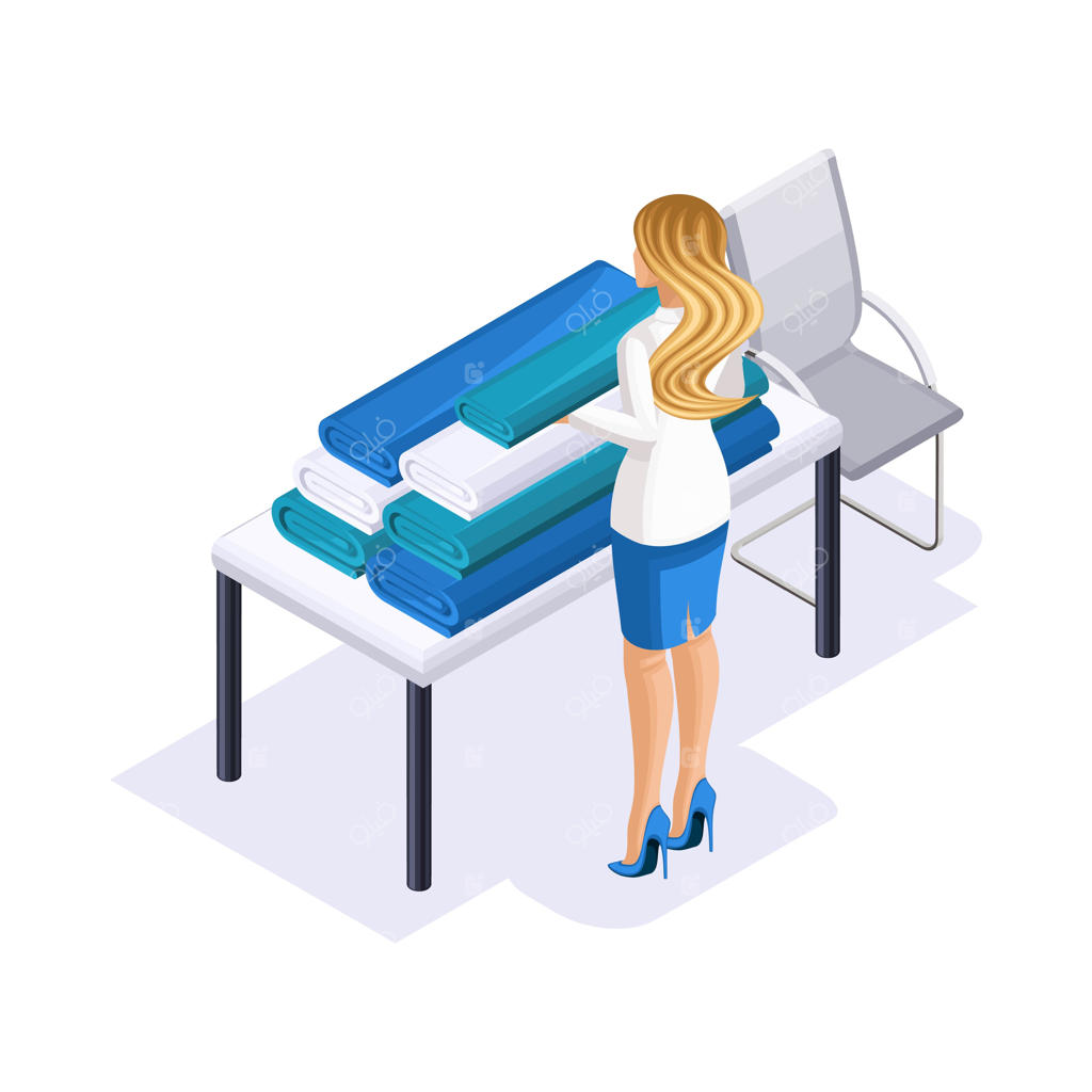 خیاط ایزومتریک: طراح پارچه‌ای انتخاب می‌کند برای دوخت لباس‌های مدرن در آتلیه، یک کارگاه. کارآفرینی که برای خودش و کسب‌وکار خودش فعالیت می‌کند.