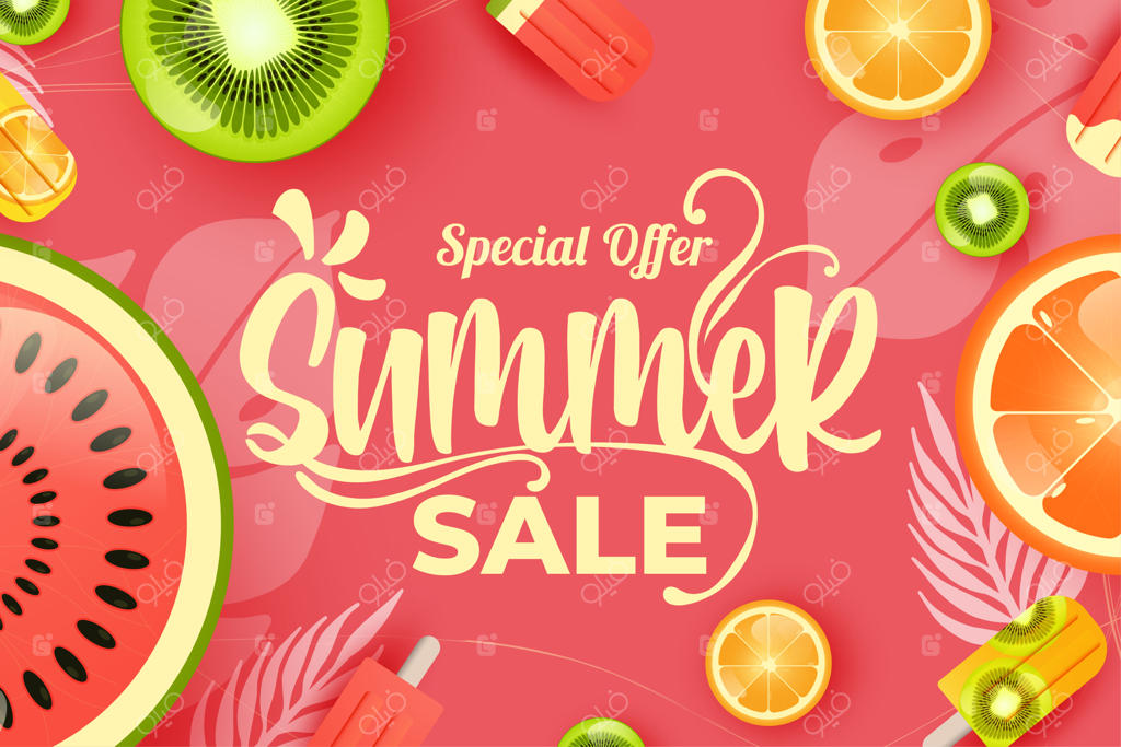 بنر فروش تابستانی با طراحی زیبا و میوه‌های رسیده تابان