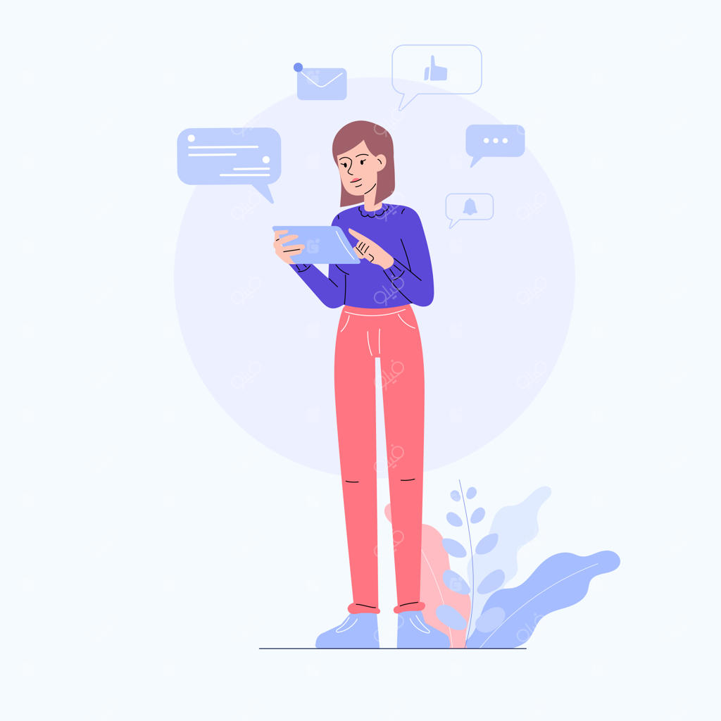 زن در حال استفاده از تبلت برای شبکه‌های اجتماعی