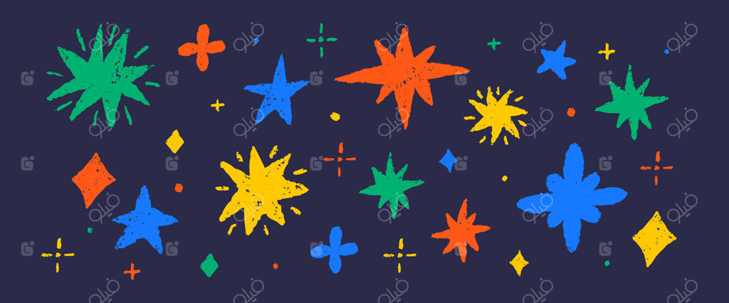 مجموعه‌ای از ستاره‌های رنگارنگ و بازیگوش - عناصر مداد شمعی درخشان و آتش‌بازی زیبا.
