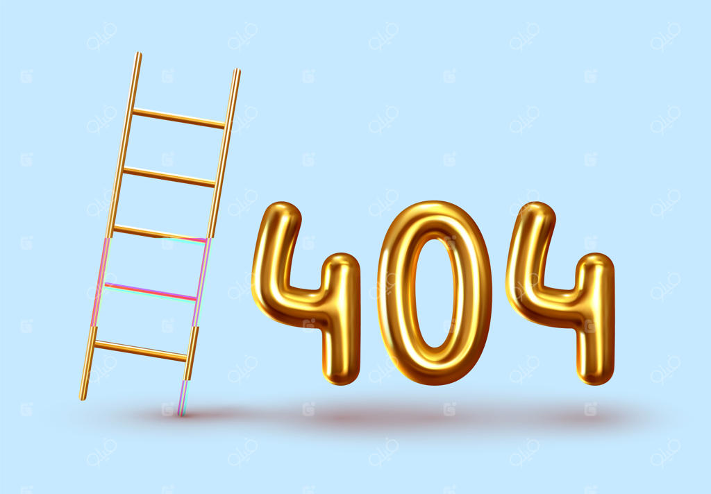 پس‌زمینه آبستره با طراحی مینیمال و اشکال سه‌بعدی - رندر واقع‌گرایانه از اشیا. پوستر طراحی خلاقانه، هنر مینیمال و مدرن، خطای ۴۰۴ با اعداد حجم طلایی، تصویرسازی وکتور.