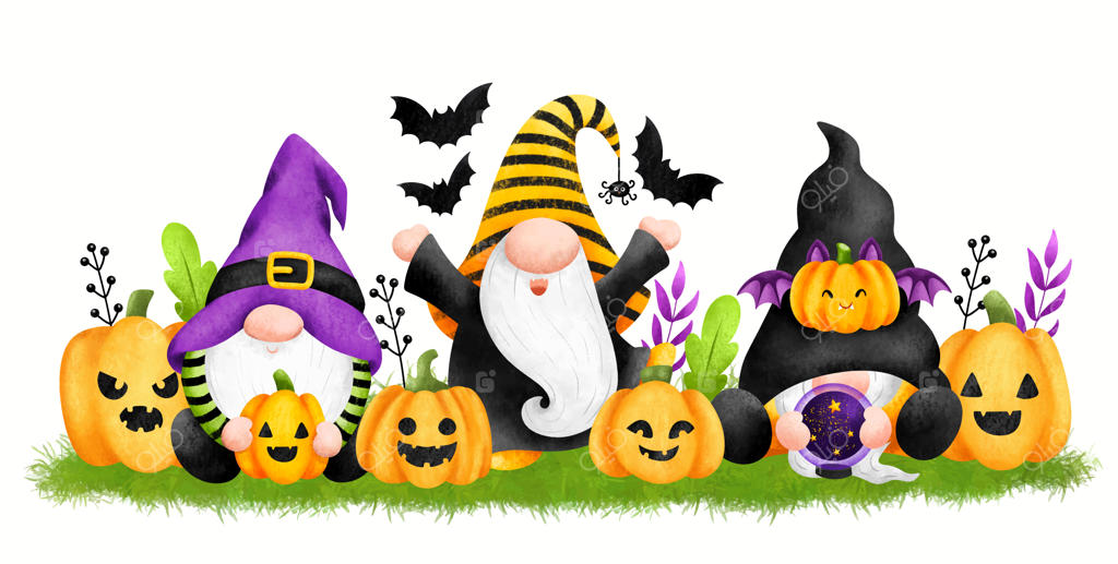 تصویرسازی با آبرنگ: جن ها و کدوهای هالووین در پس‌زمینه