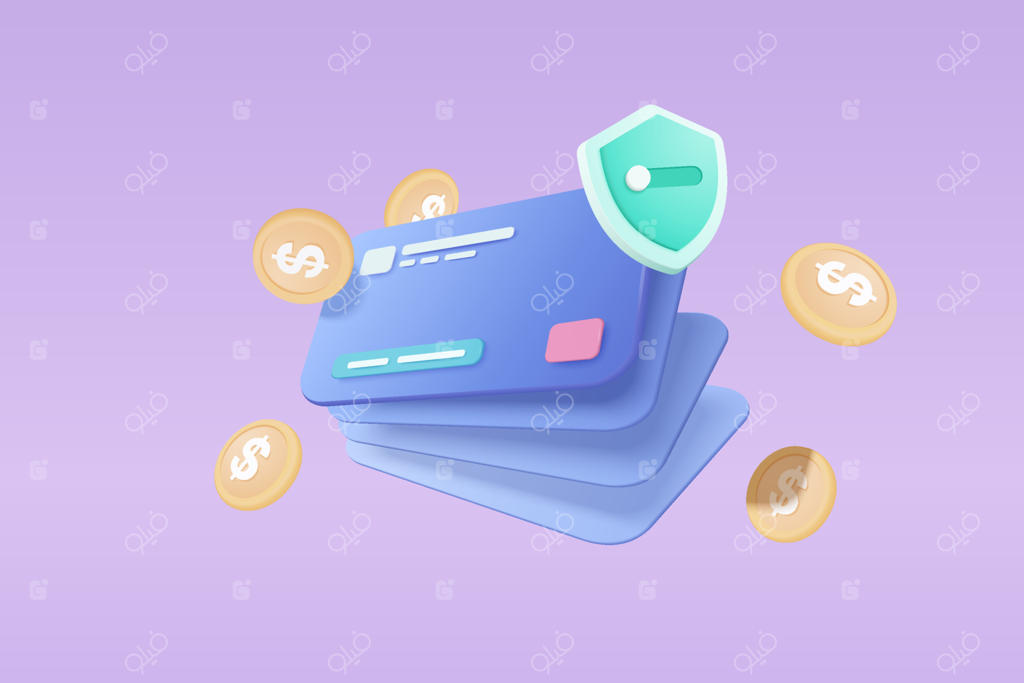 امنیت مالی کارت اعتباری سه‌بعدی برای خرید آنلاین، پرداخت آنلاین با کارت اعتباری و مفهوم حفاظت از پرداخت. رندر سه‌بعدی برای امور مالی کسب‌وکار و خرید امن در تجارت الکترونیک