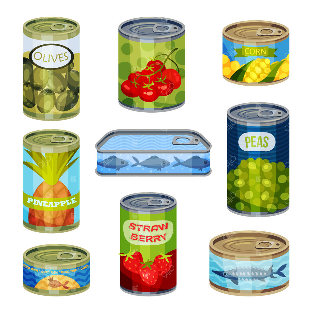 مجوعه قوطی‌های بسته روی زمینه سفید