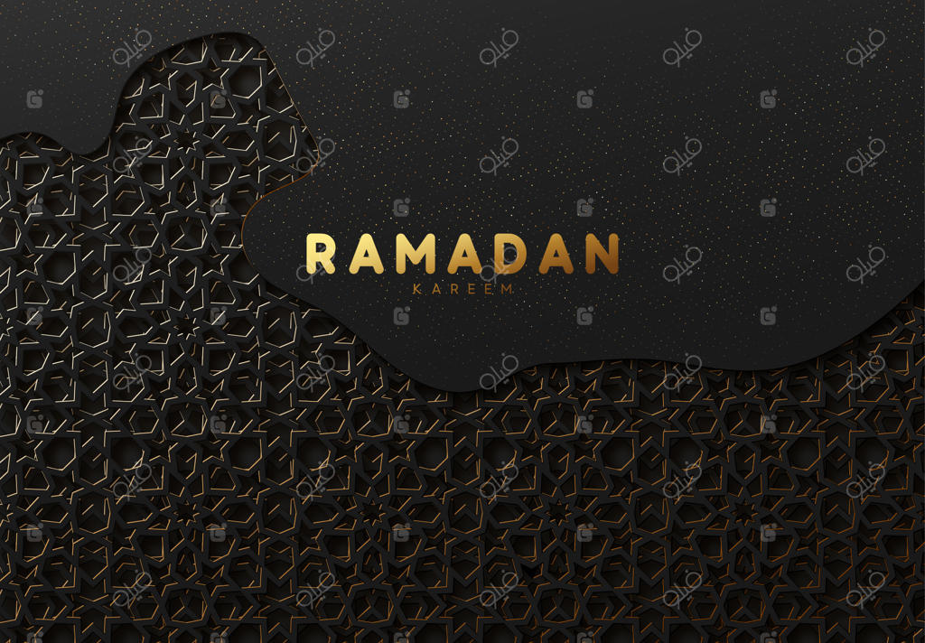 رمضان کریم. پس‌زمینه سیاه و طلایی با طرح عربی. طراحی خلاقانه کارت تبریک، بنر، پوستر. عید مقدس اسلامی.