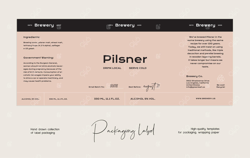 قالب طراحی بسته‌بندی برچسب مواد غذایی با نقاشی دستی وکتور