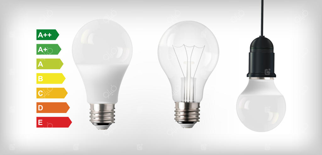 تصویر برداری انواع اصلی روشنایی الکتریکی: لامپ رشته‌ای و لامپ LED.