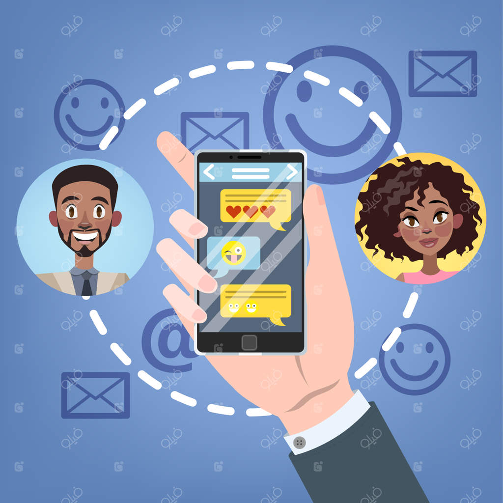 مفهوم گفتگو: گفتگو از طریق موبایل و شبکه‌های اجتماعی - تکنولوژی مدرن در تصویر