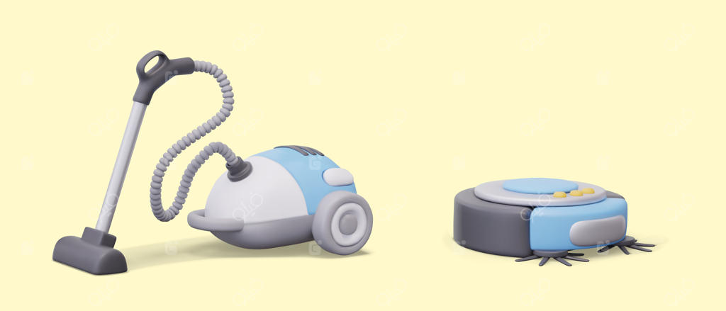 جاروبرقی واقع‌گرایانه با برس بلند و جاروبرقی رباتیک