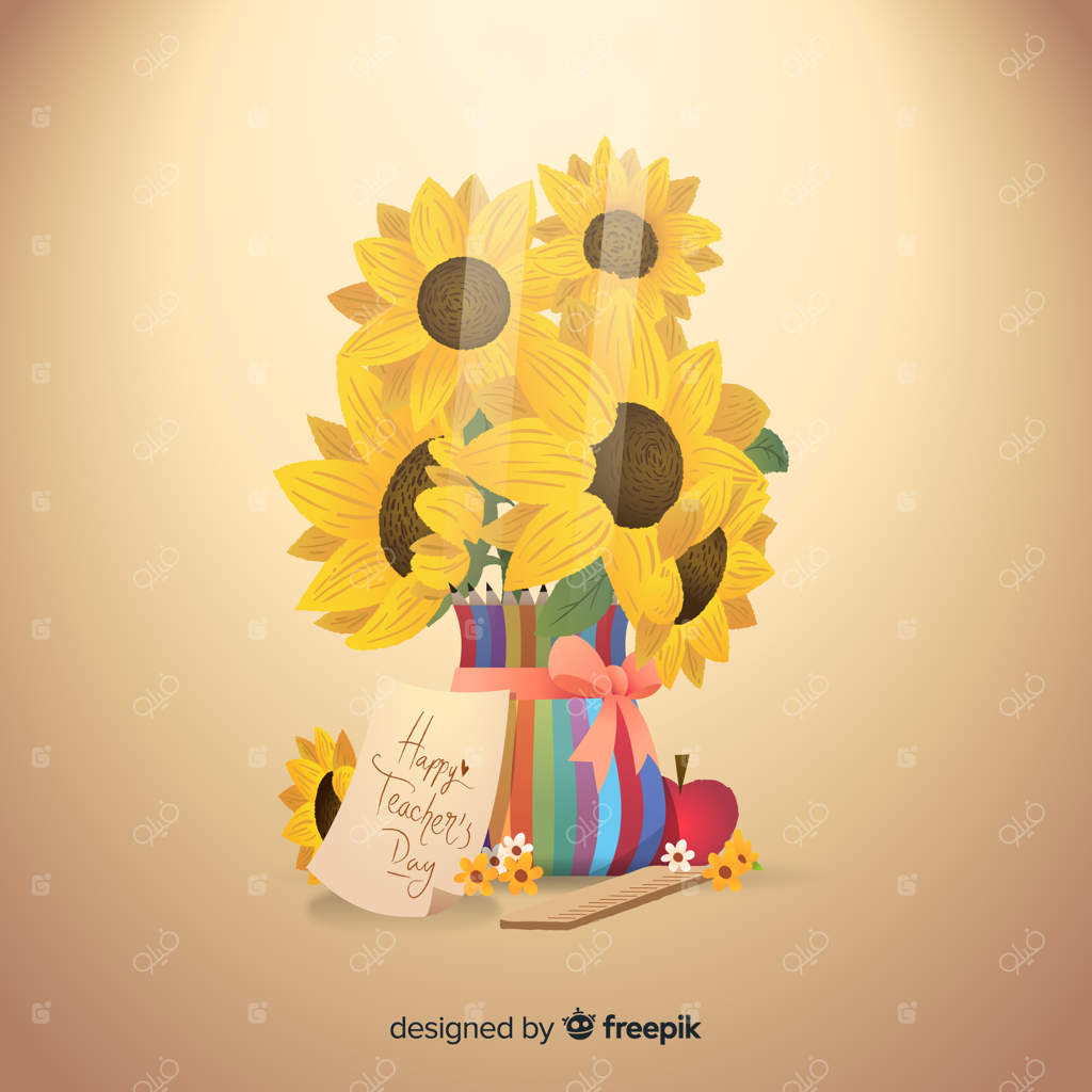 دسته گل آفتابگردان در گلدان رنگارنگ