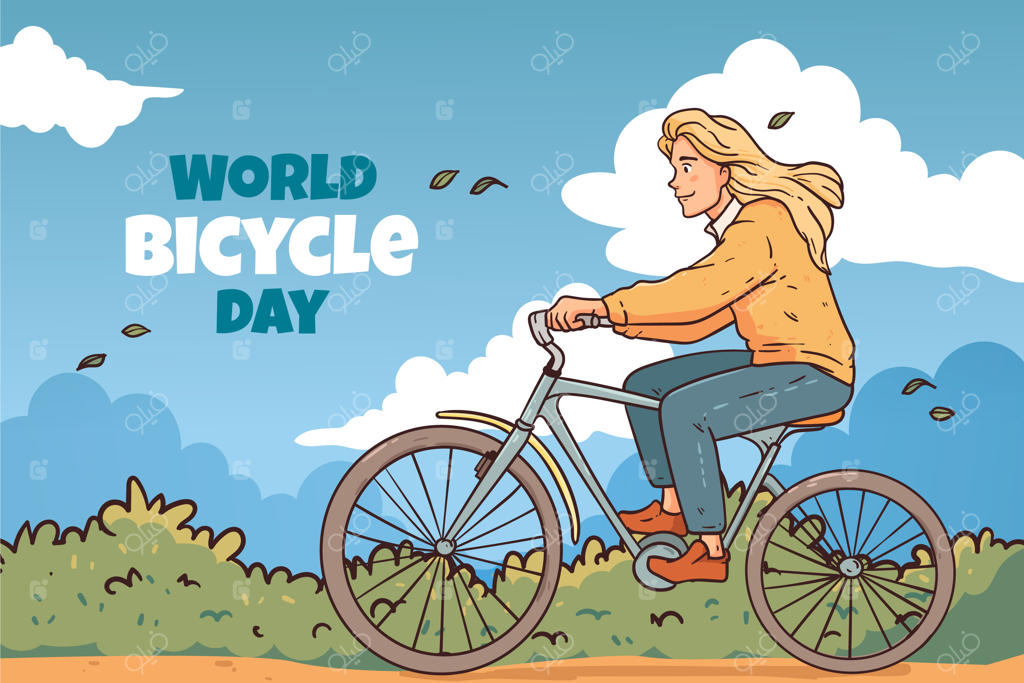 پس‌زمینه روز جهانی دوچرخه با طراحی دستی