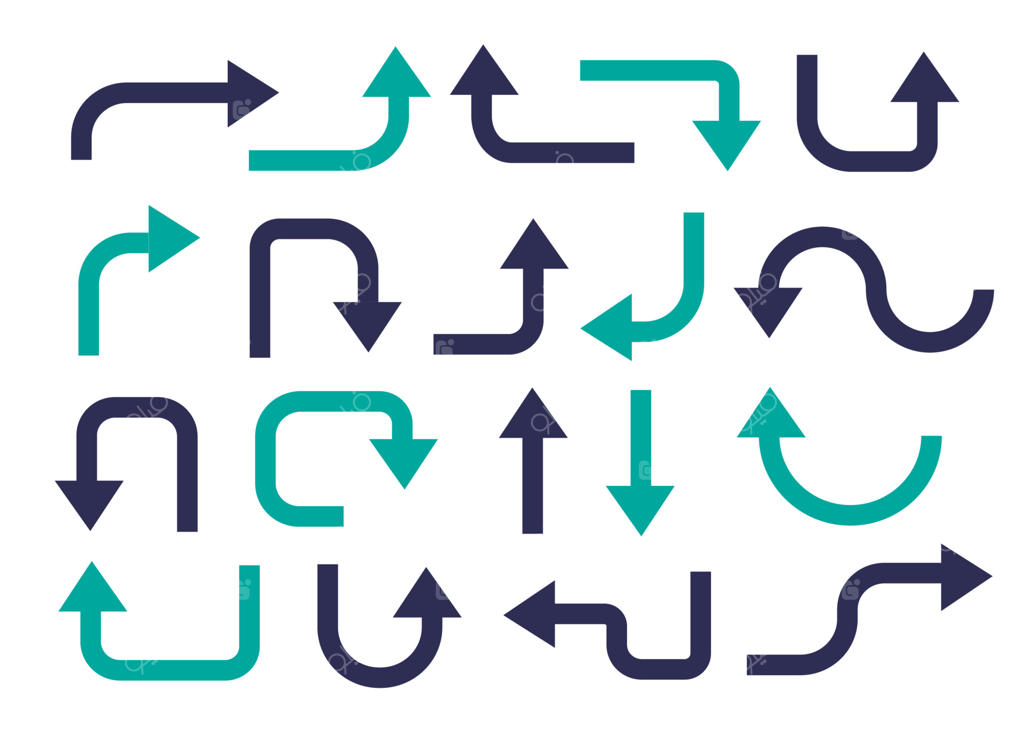 آیکن وکتور مجموعه فلش‌های سبز و آبی تیره هندسی