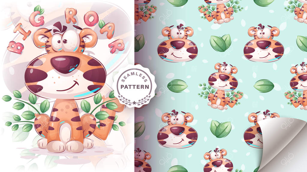 طرح یکپارچه شخصیت کارتونی ببر دوست‌داشتنی