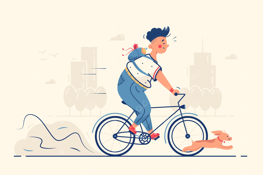 مردی که با سگش دوچرخه‌سواری می‌کند