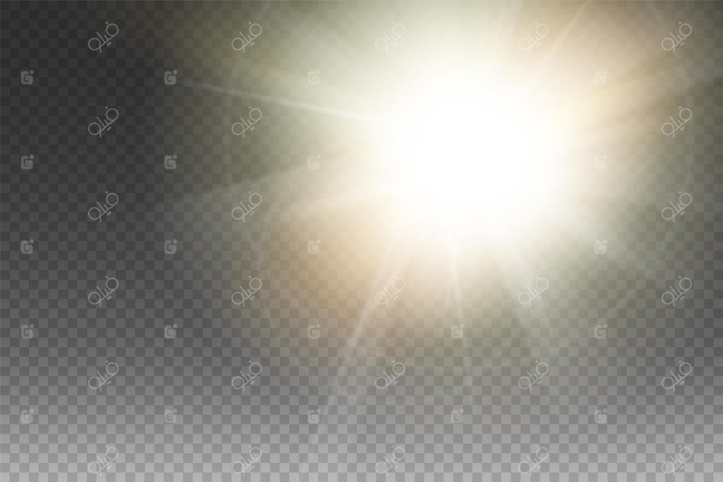 انفجار نور زرد درخشان با شفافیت. تصویرسازی برای افکت تزئینی با پرتوهای درخشان. ستاره‌ی روشن. درخشش شفاف. بافت نور خیره‌کننده.