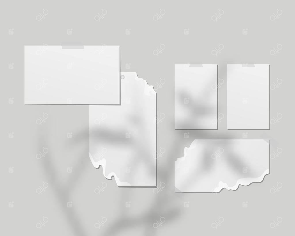 تابلوهای احساسی: برگه‌های سفید خالی روی دیوار. تابلوهای احساسی با سایه‌های همپوشان. طراحی قالب. تصویر وکتور واقع‌گرایانه.