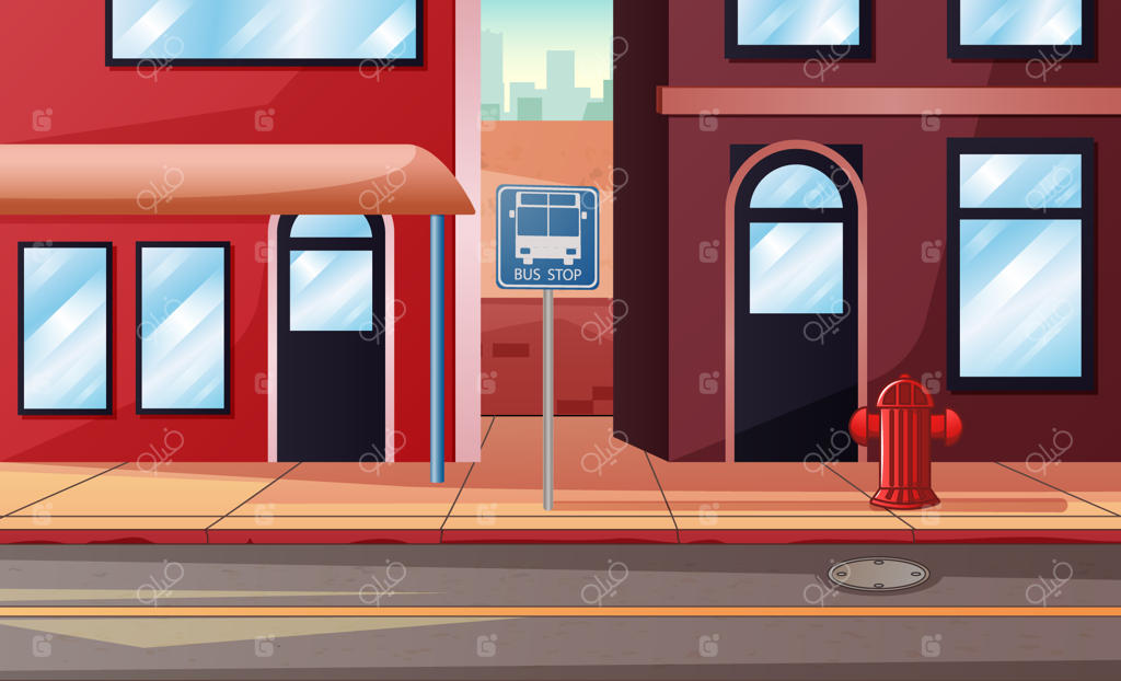 تصویر خیابان شهر با خانه‌ها و ساختمان‌های عمومی