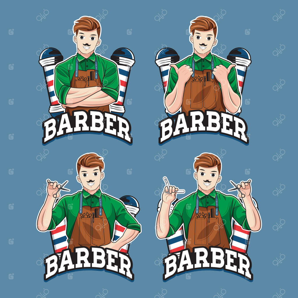 مجموعه کاراکترهای بامزه آرایشگر. تصویرسازی وکتور