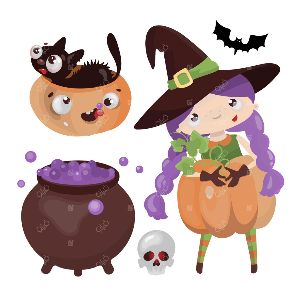 مجموعه طرح‌های کاراکتر کارتونی جادوگر برای چاپ ویژه هالووین و ترسناک