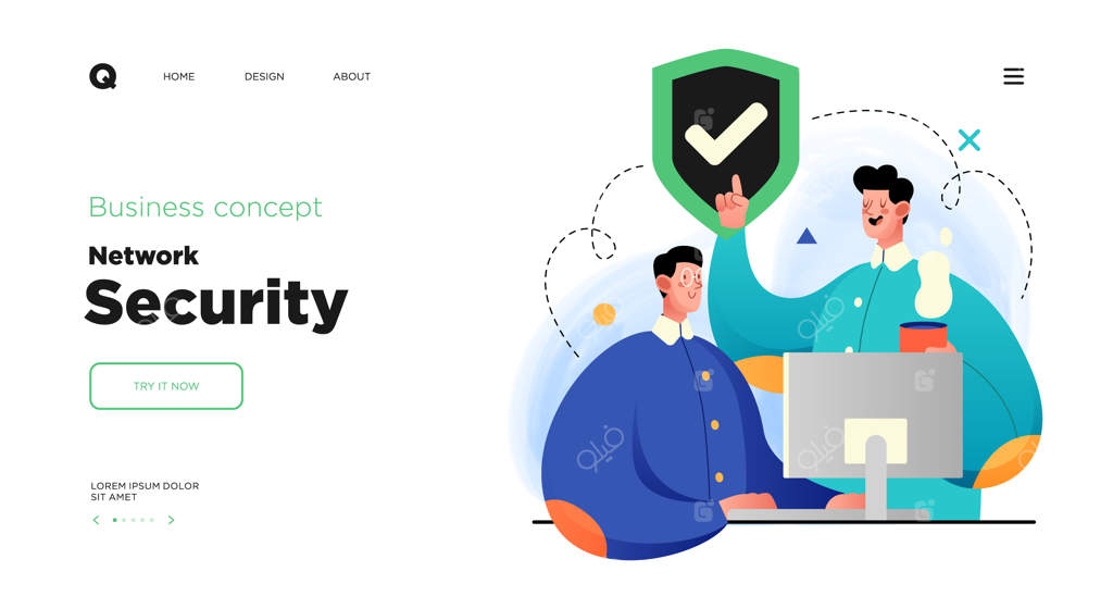 مفهوم امنیت شبکه، حفاظت از داده‌ها و حریم خصوصی اطلاعات - قالب صفحه فرود وب‌سایت