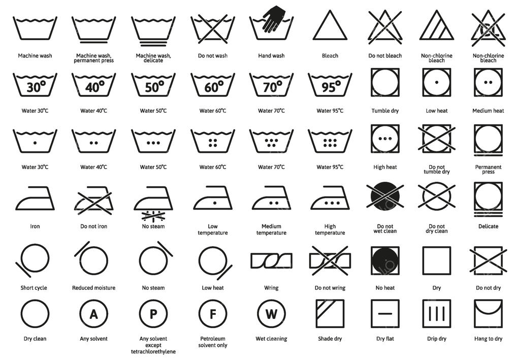نشانه‌های مراقبت از پارچه و شستشو: راهنمای علائم شستشو، اتوکشی، خشکشویی و سفید کردن لباس‌ها