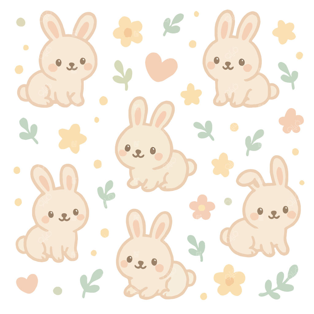 پس‌زمینه‌ طرح بدون‌درز با خرگوش بژ بامزه و گل