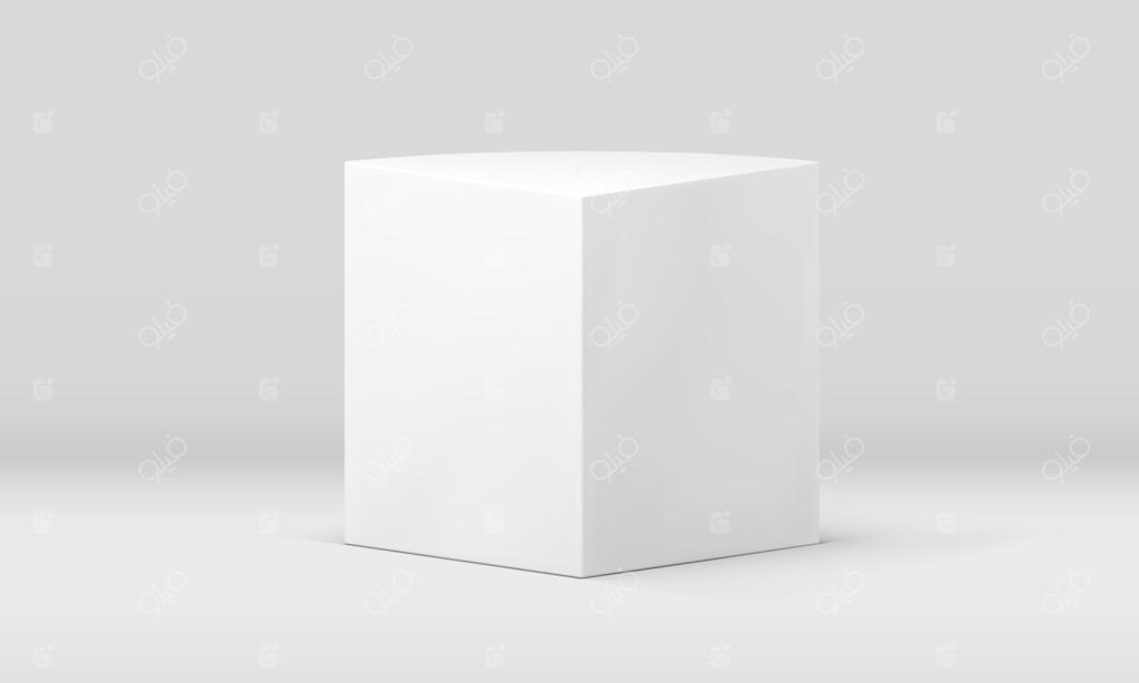 پودیوم متقارن و سه‌بعدی سفید: سازه نمایش هندسی در صحنه بنیادی واقع‌گرایانه