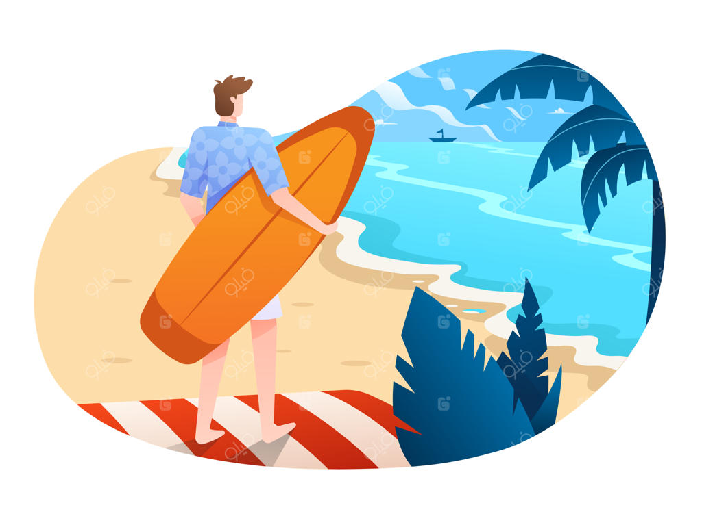 تصویر موج‌سواری آماده برای سواری بر موج اقیانوس