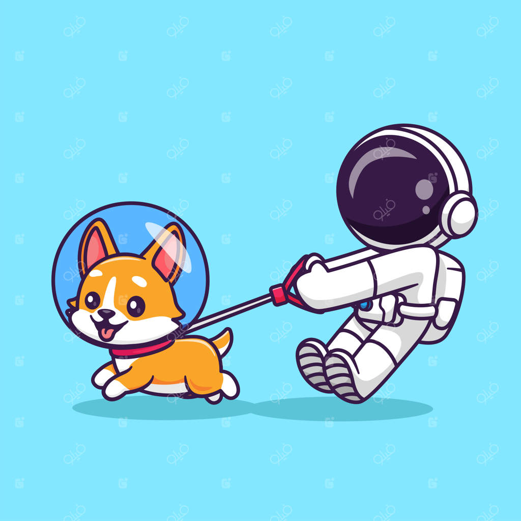ایکن کارتونی بامزه فضانورد با سگ کورگی - تصویر علمی از حیوانات به صورت فلت و ایکن جداگانه