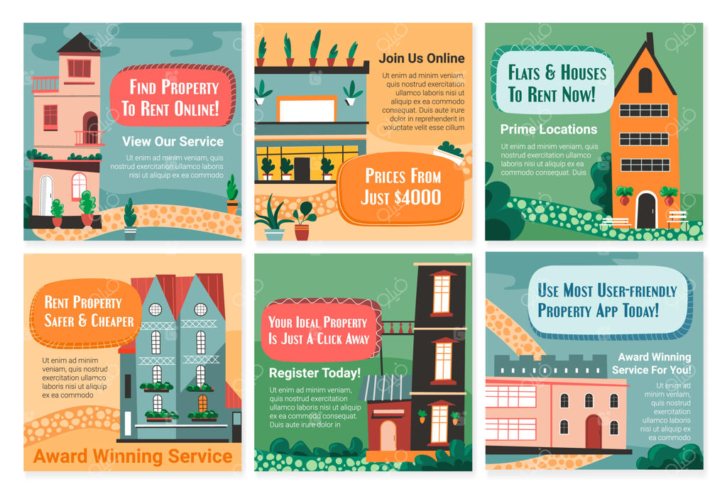 مجموعه پست‌های شبکه اجتماعی برای اپلیکیشن اجاره ملک