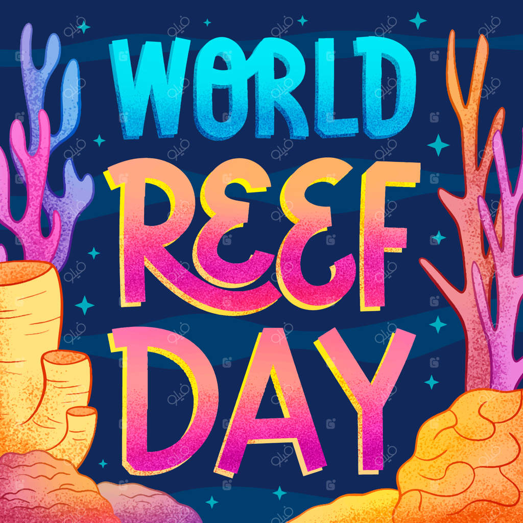 تصویرسازی متن روز جهانی صخره‌های مرجانی با طراحی دستی