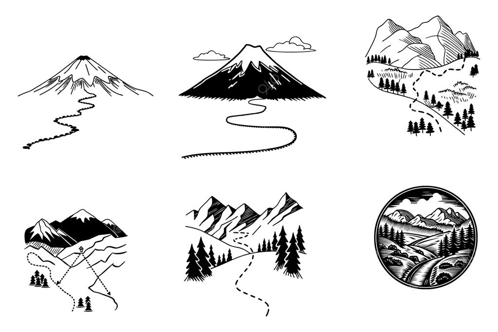 طرح وکتور منظره مسیر کوهستانی