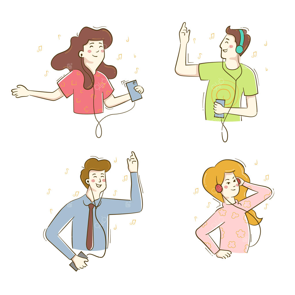 افراد متنوع در حال گوش کردن به موسیقی با هدفون