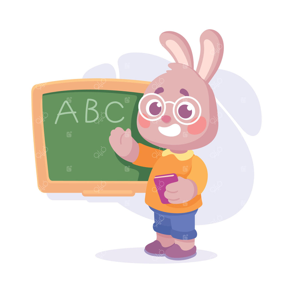 تصویر شخصیت خرگوش بامزه در کنار تخته سیاه