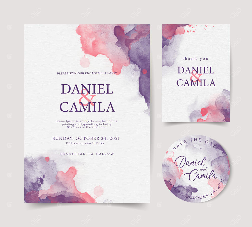 کارت دعوت عروسی با طراحی زیبا و رنگارنگ آبرنگی