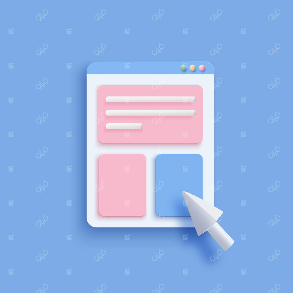 وبسایت مفهومی اپلیکیشن‌های آنلاین و نمودار با نشانه‌گر ماوس - عناصر وب واقعی و انتزاعی