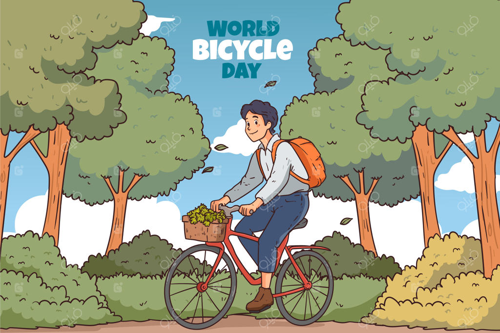 پس‌زمینه روز جهانی دوچرخه با طراحی دستی