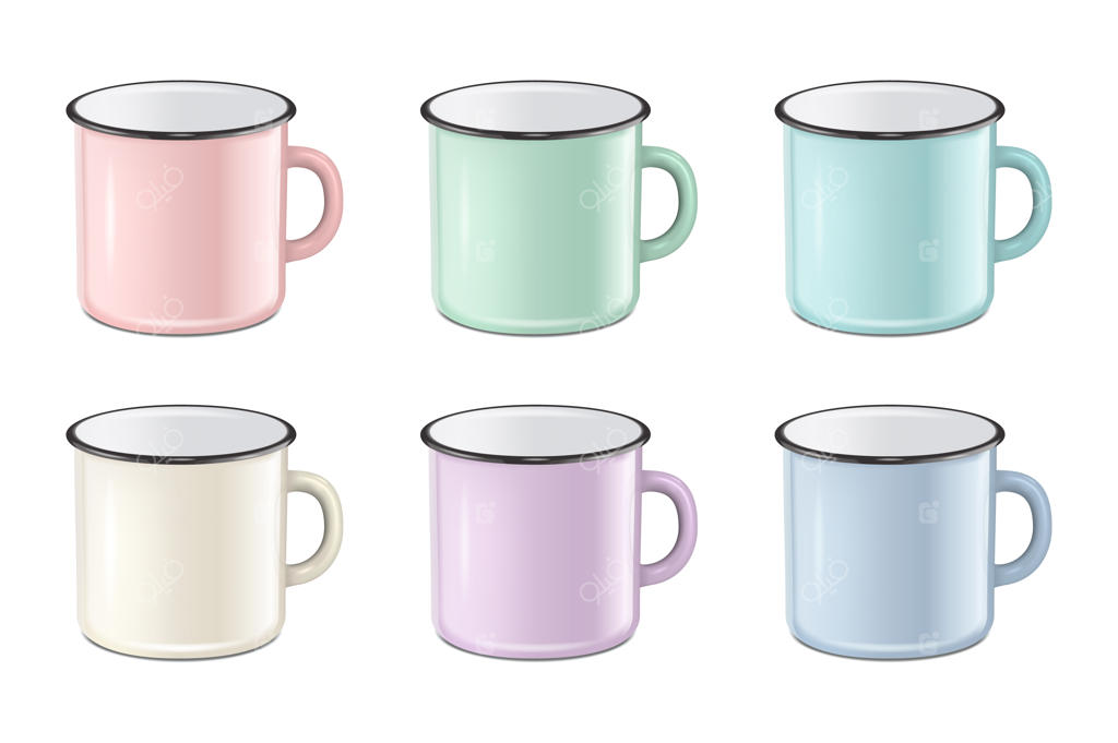 ست لیوان فلزی مینایی با رنگ‌های ملایم - صورتی، سبز، آبی