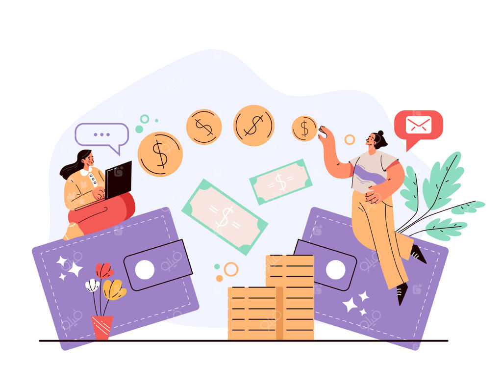 مفهوم انتقال دیجیتال پول از کیف پول به کیف پول از طریق اینترنت