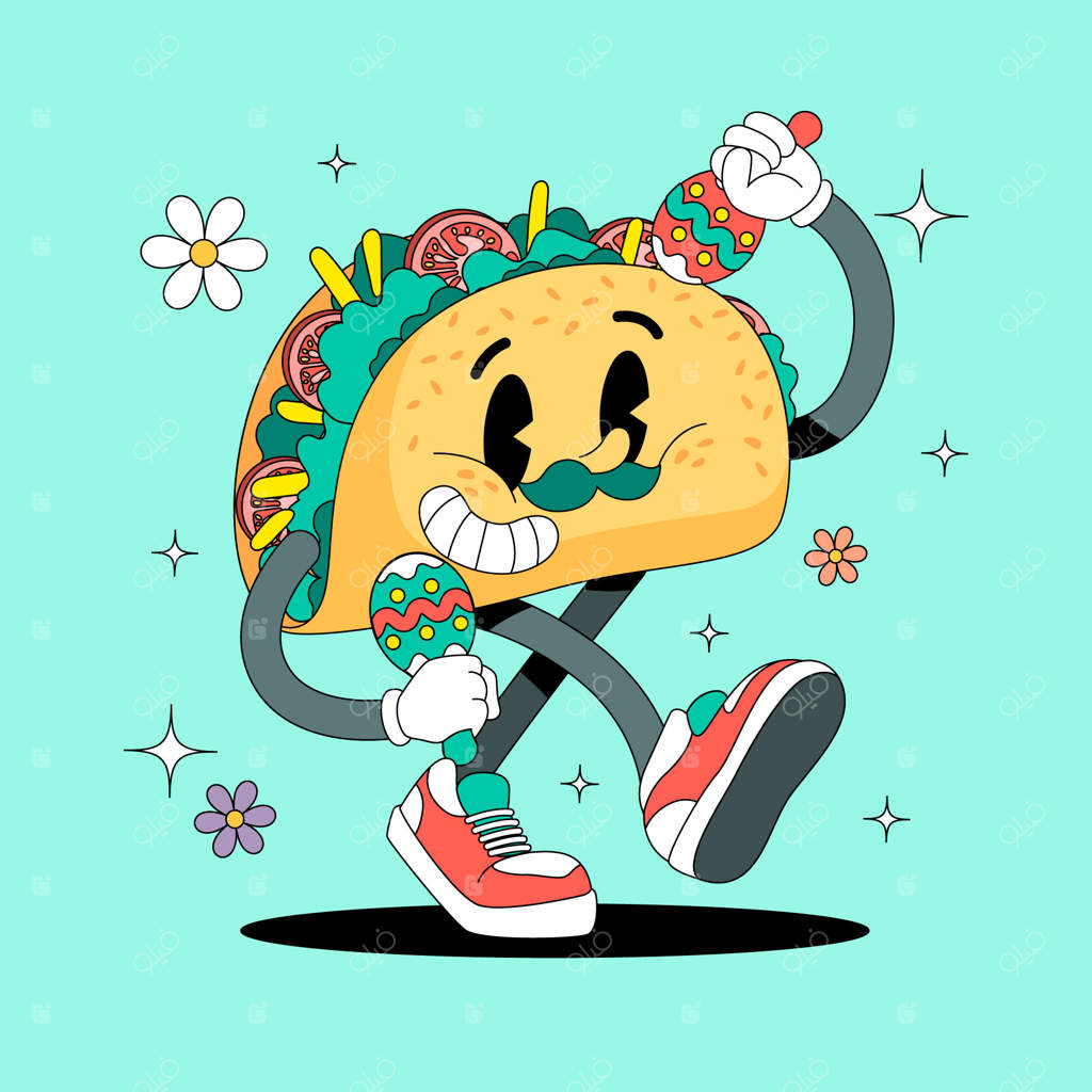 تصویر کارتونی تاکو با طراحی دستی