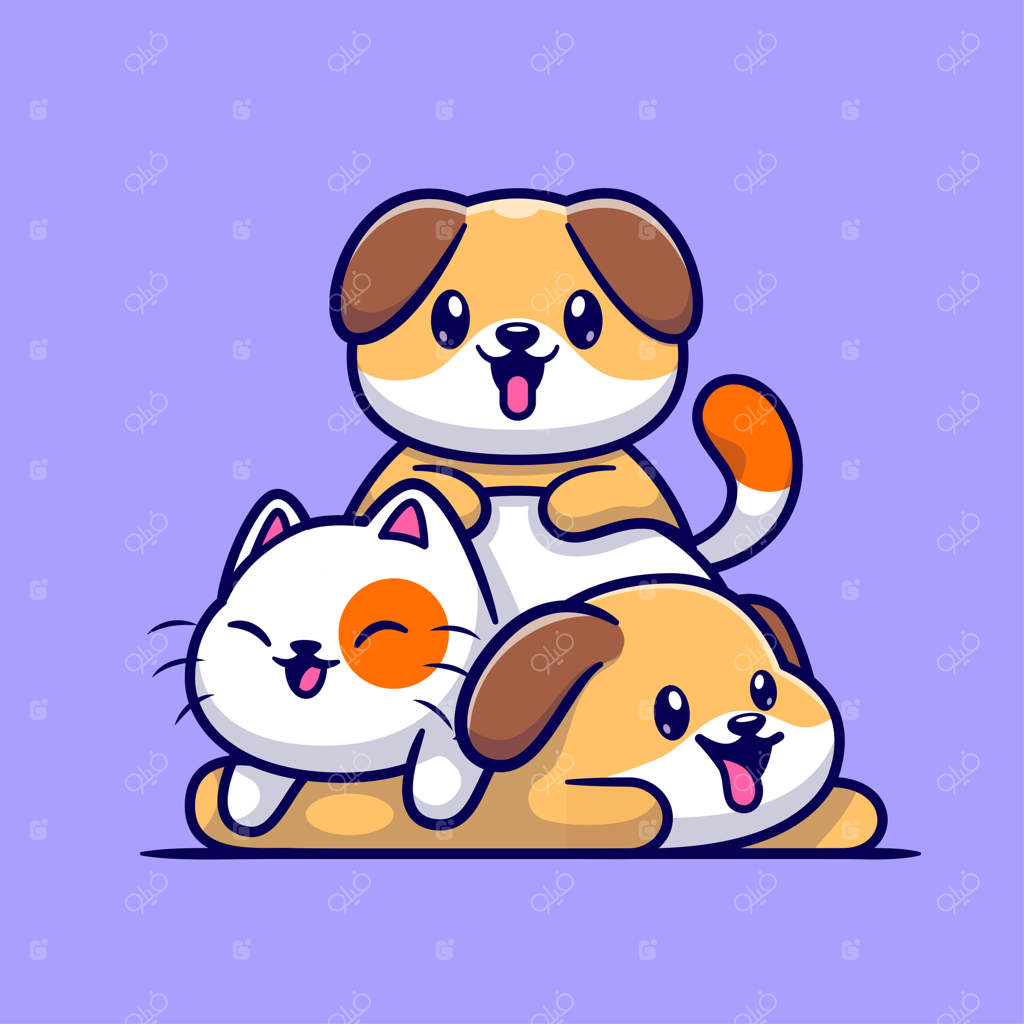 تصویر وکتور کارتونی بامزه سگ و گربه در حال بازی - مفهوم آیکون حیوانات و طبیعت جدا شده