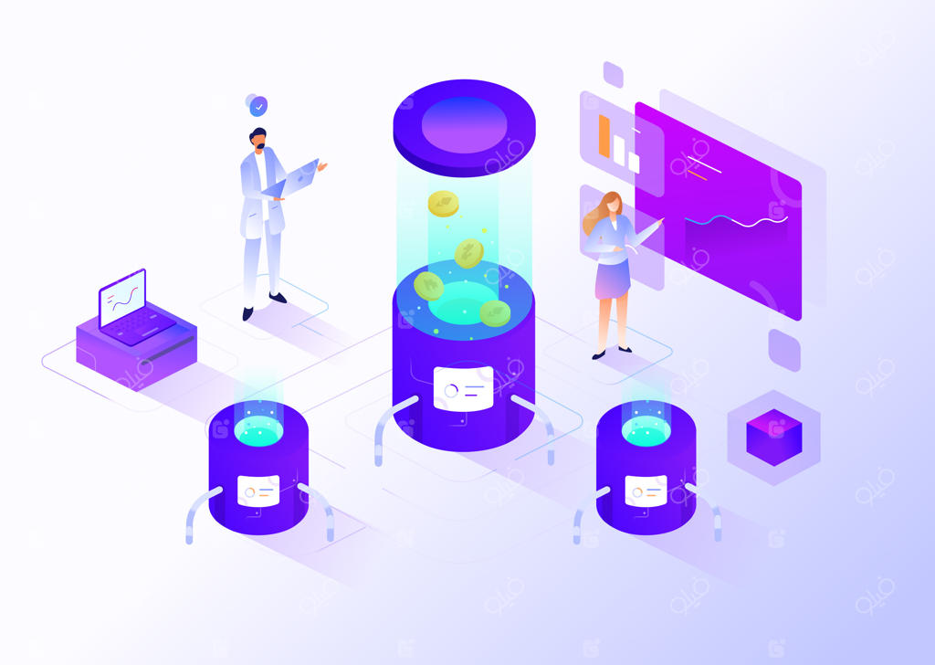 طراحی ایزومتریک مدرن کارگر استخراج ارز دیجیتال