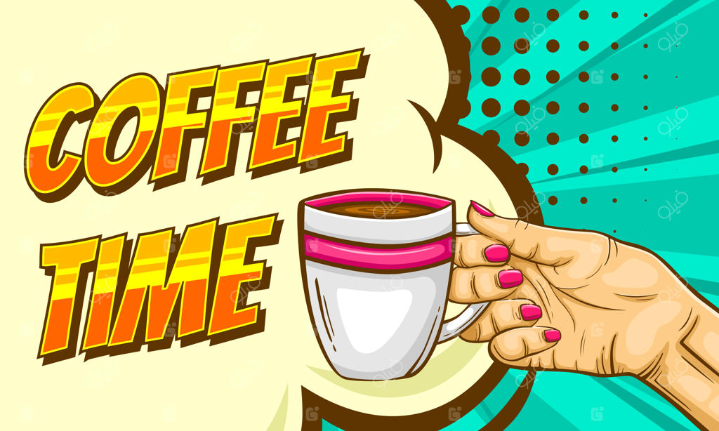 پس‌زمینه تصویرسازی کارتونی زمان قهوه نوشی