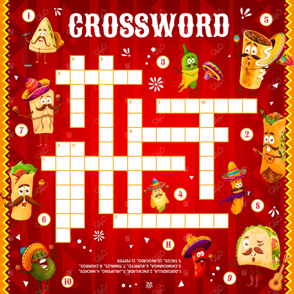 بازی جدول کلمات با شخصیت کارتونی غذای مکزیکی