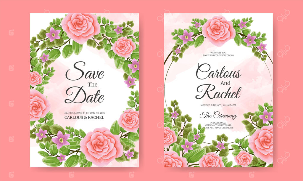 کارت دعوت عروسی با طراحی گل‌های رز زیبا