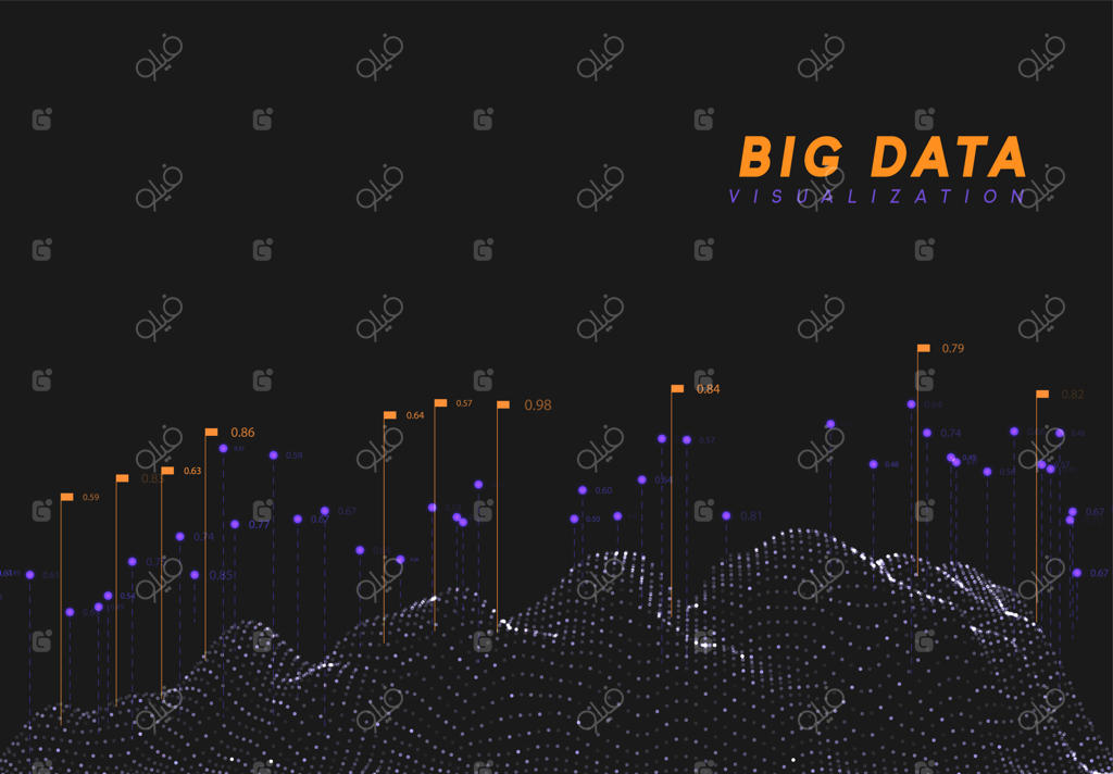 تصویری‌سازی کلان داده. فناوری موج اطلاعات. زمینه انتزاعی آینده‌نگر داده‌های دیجیتال. محاسبه و پردازش داده‌های تحلیلی. تصویرسازی وکتور