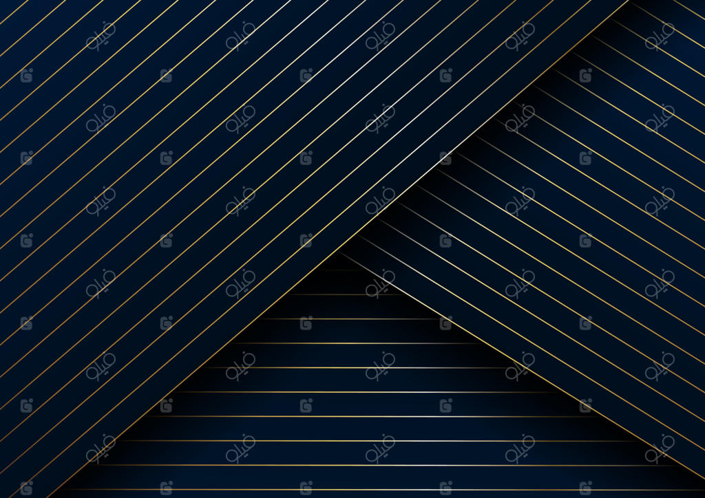 پترن خط‌های طلایی مورب بر روی لایه‌های هم‌پوشان با زمینه و بافت آبی تیره.