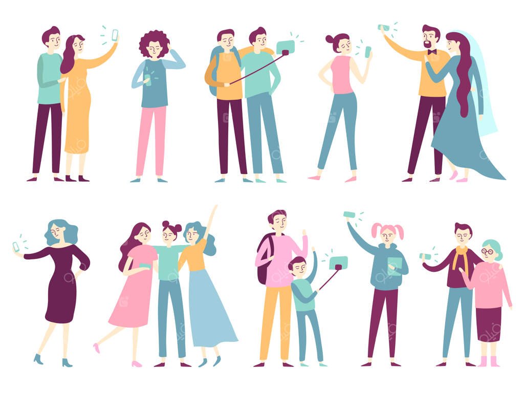 افرادی که با گوشی هوشمند عکس سلفی می‌گیرند.