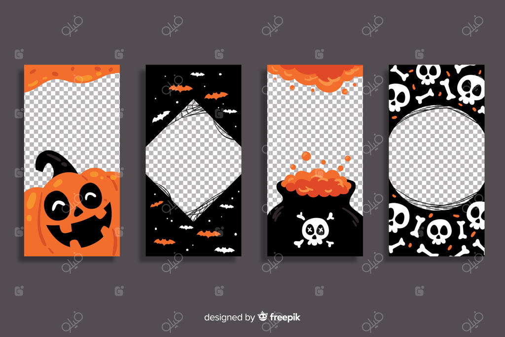 مجموعه استوری‌های اینستاگرام هالووینی با پس‌زمینه شفاف